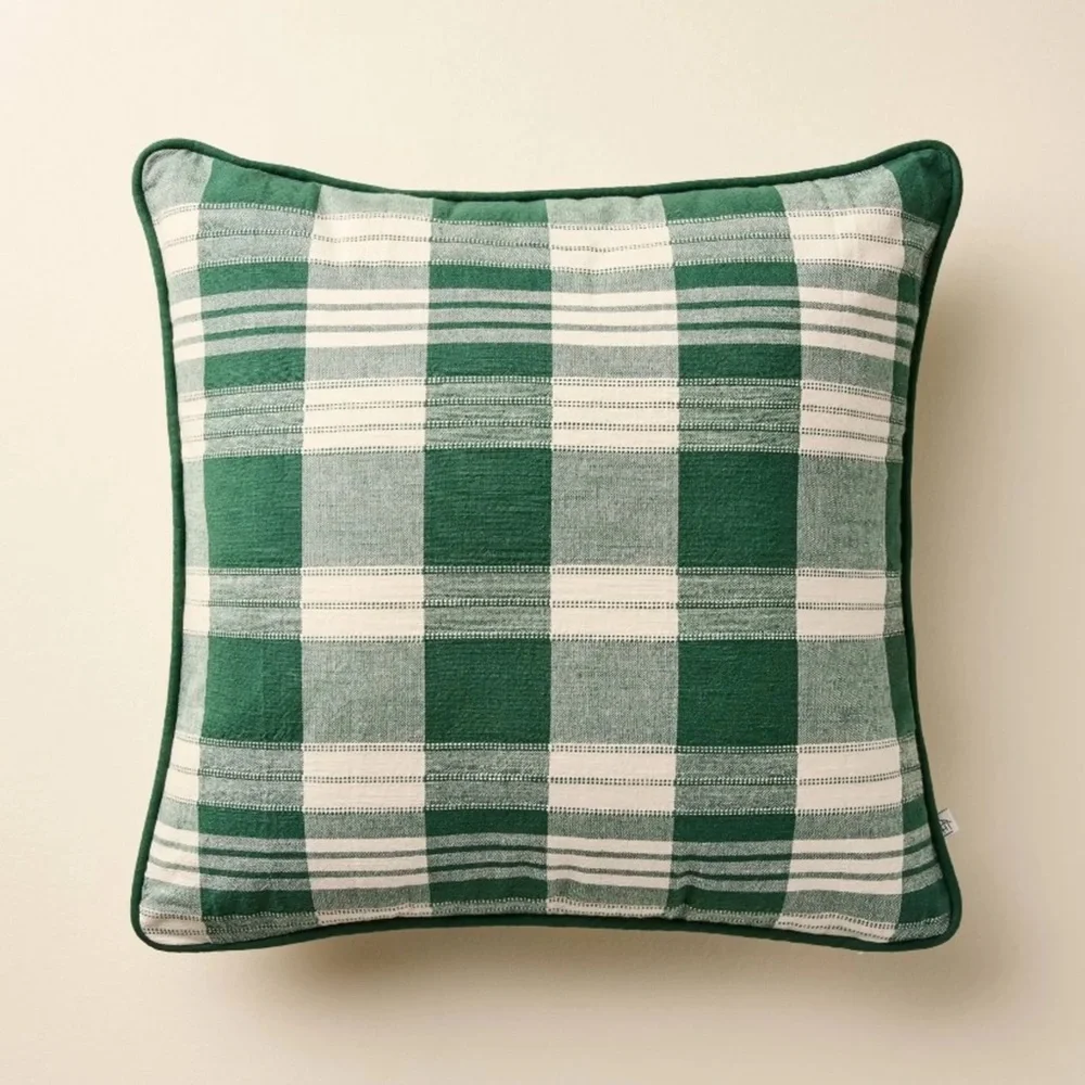 NEW Hearth & Hand 18” Green/White Plaid Throw Pillow
